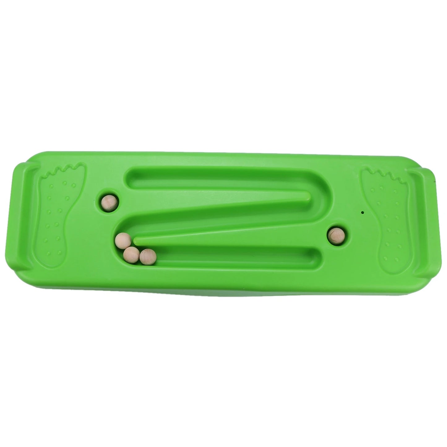 The Versatile Childrens Seesaw and Balance Board offers a green zigzag track with wooden balls, embossed footprints, and is ideal for active play. It enhances balance and coordination skills, making it great for sensory development in physical therapy or childrens activities.