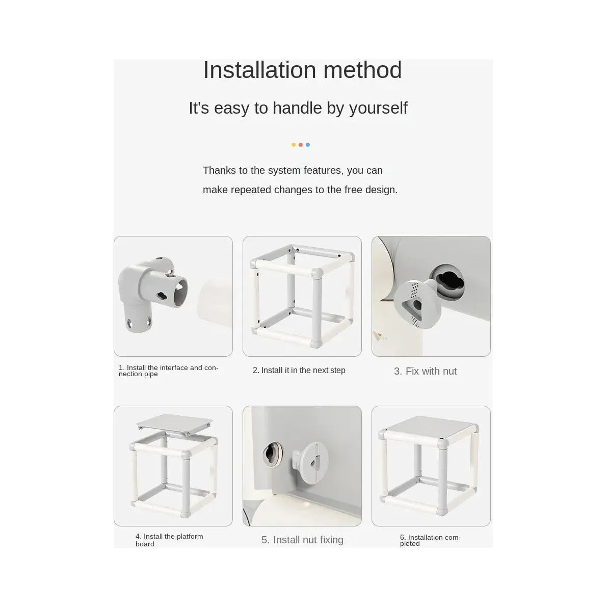 The infographic offers a six-step guide to assembling the Indoor Climbing Adventure Set for Kids, featuring a slide, swing, and sensory play structure. It includes connecting parts, securing with nuts, and stabilizing the platform. Each step has images and descriptions for safe indoor playset assembly.