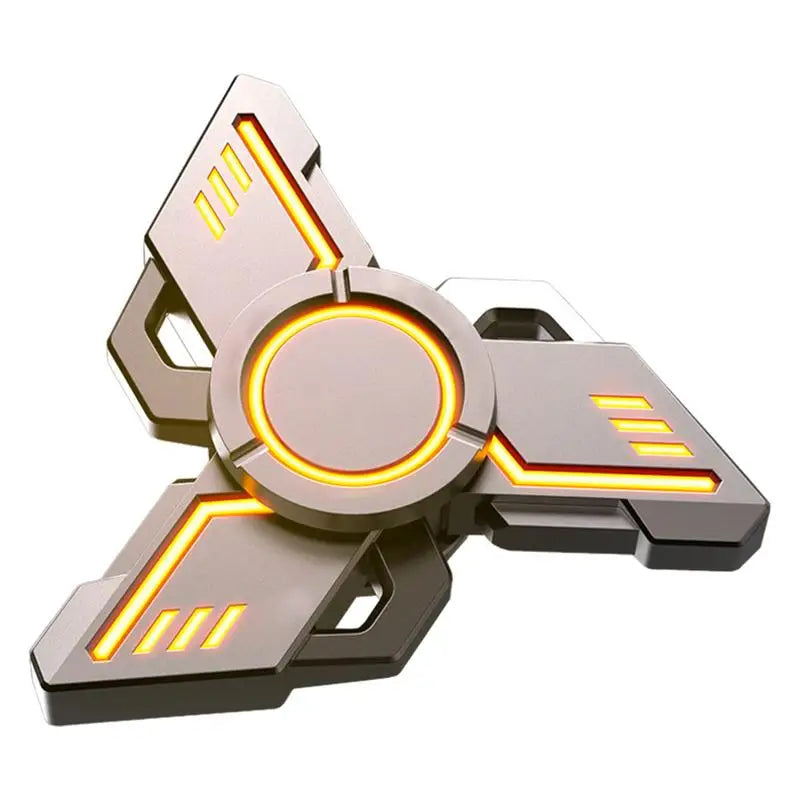 A red tri-blade fidget spinner gyroscope toy boasts geometric patterns and cutouts, offering a sleek, high-tech look on a white backdrop, ideal for focus enhancement.