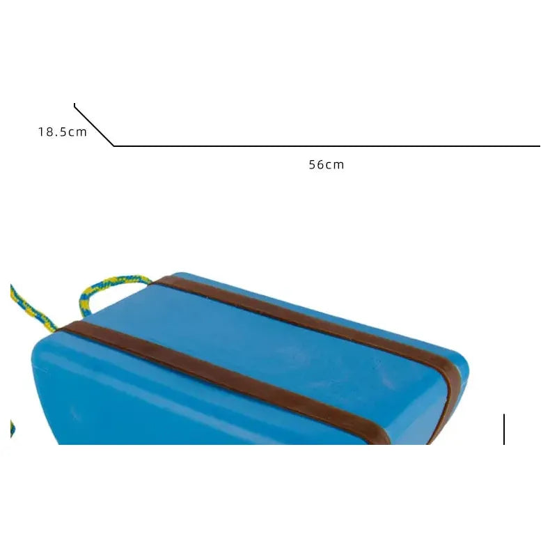 Displayed against a white background is the Interactive Outdoor Balance Board Seesaw for Kids. It features brown straps and a rope handle, measures 18.5 cm in height and 56 cm in length, and is perfect for sensory training or outdoor fun.