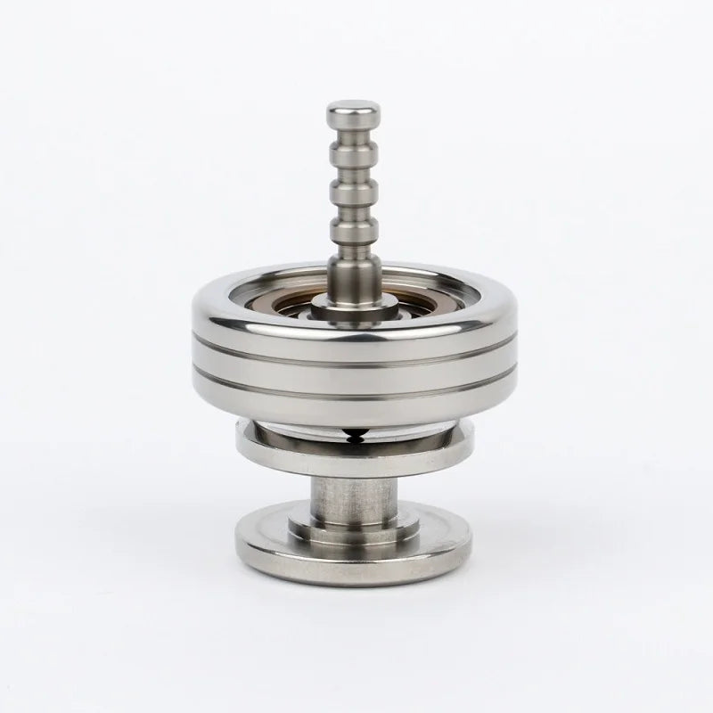 The Creative Whirlwind Fidget Spinner, a stress relief tool for kids and adults, features an innovative design with a grooved handle and circular base. It stands upright on a white background, reminiscent of a novel fidget spinner. Ideal as the perfect gift for fun and focus.