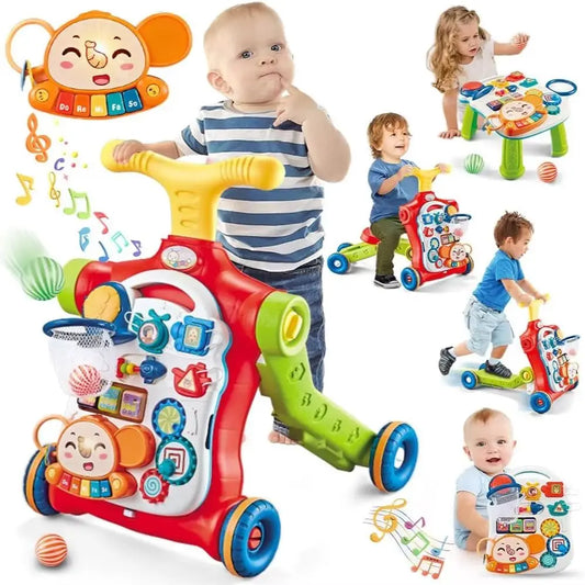 The VATOS Baby Walker 5 in 1 is a colorful unisex plastic walker with buttons, lights, and music. Kids can stand, walk, sit and press buttons, use it as a ride-on scooter or activity table—keeping toddlers engaged and smiling as they play.