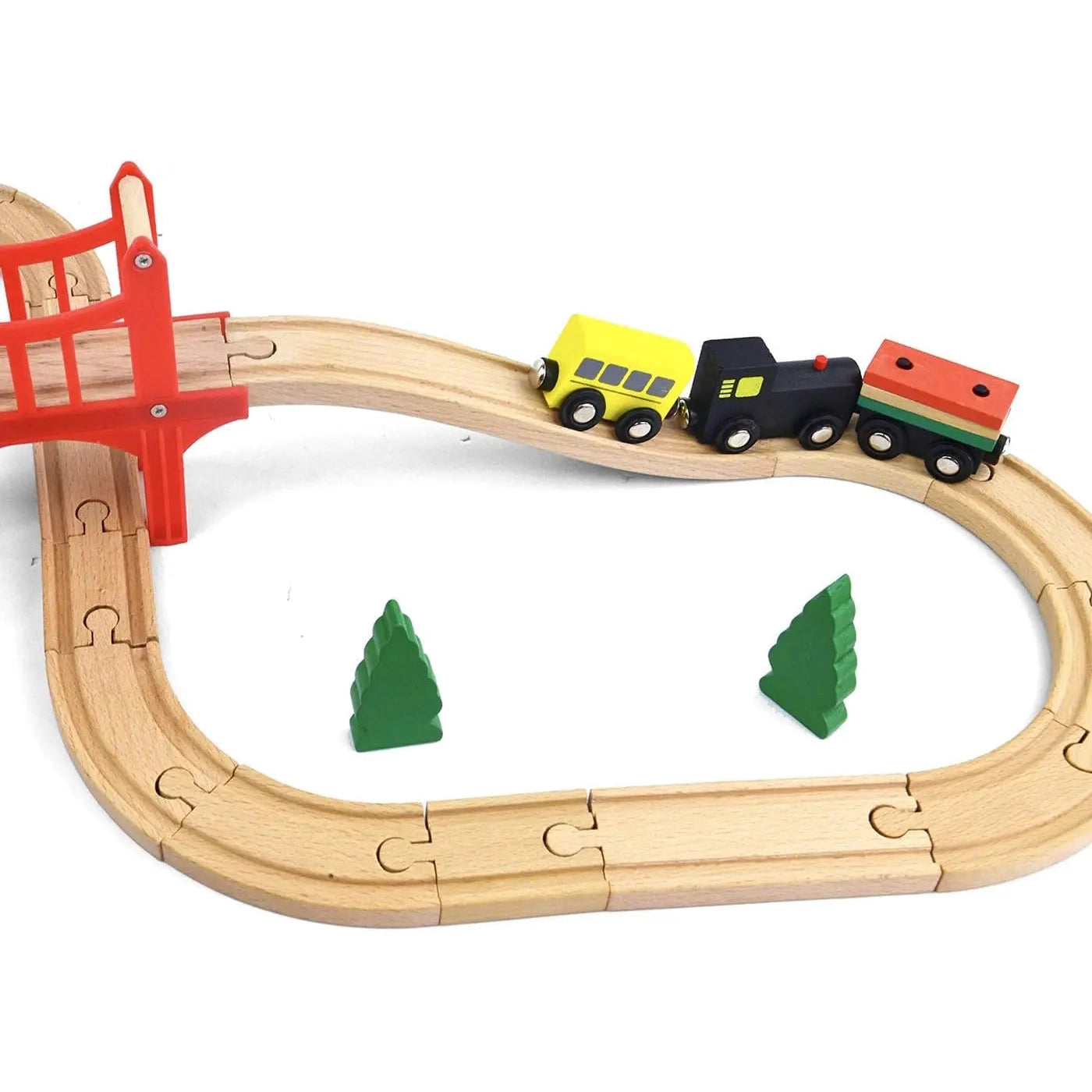 The Wooden Train Set—39 pieces of tracks and accessories, fits Thomas, Brio, IKEA, and Melissa & Doug trains; perfect for boys and girls ages 7–12. Classic fun with no batteries needed!.