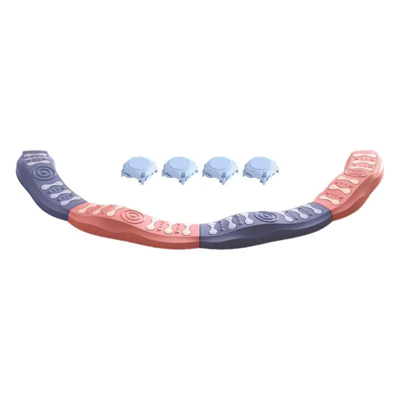 The Sensory Balance Beam Training Board for Kids is a stackable toy designed to enhance motor skills and coordination. Featuring interlocking curved tracks, alternating blue and pink textures, and three circular standalone pieces, it provides a sensory exploration experience for young adventurers.