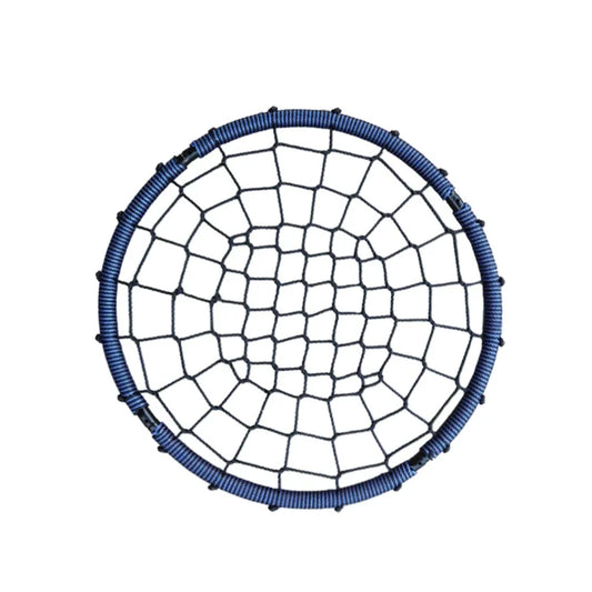 The Diameter 100CM Round Nest Rope Swing Indoor Outdoor Hanging Chair for Climbing Exercise and Play has a black webbed net center, blue padded outer ring, and is shown on a white background—ideal for indoor and outdoor fun.