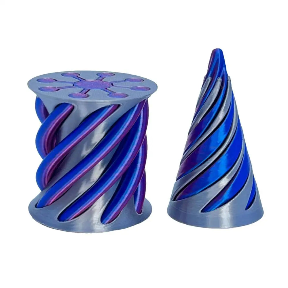 The Impossible Cone Sensory Fidgets Toy is a 3D-printed, blue stress relief pyramid passthrough sculpture—perfect as creative desktop decor or a fun office accessory.