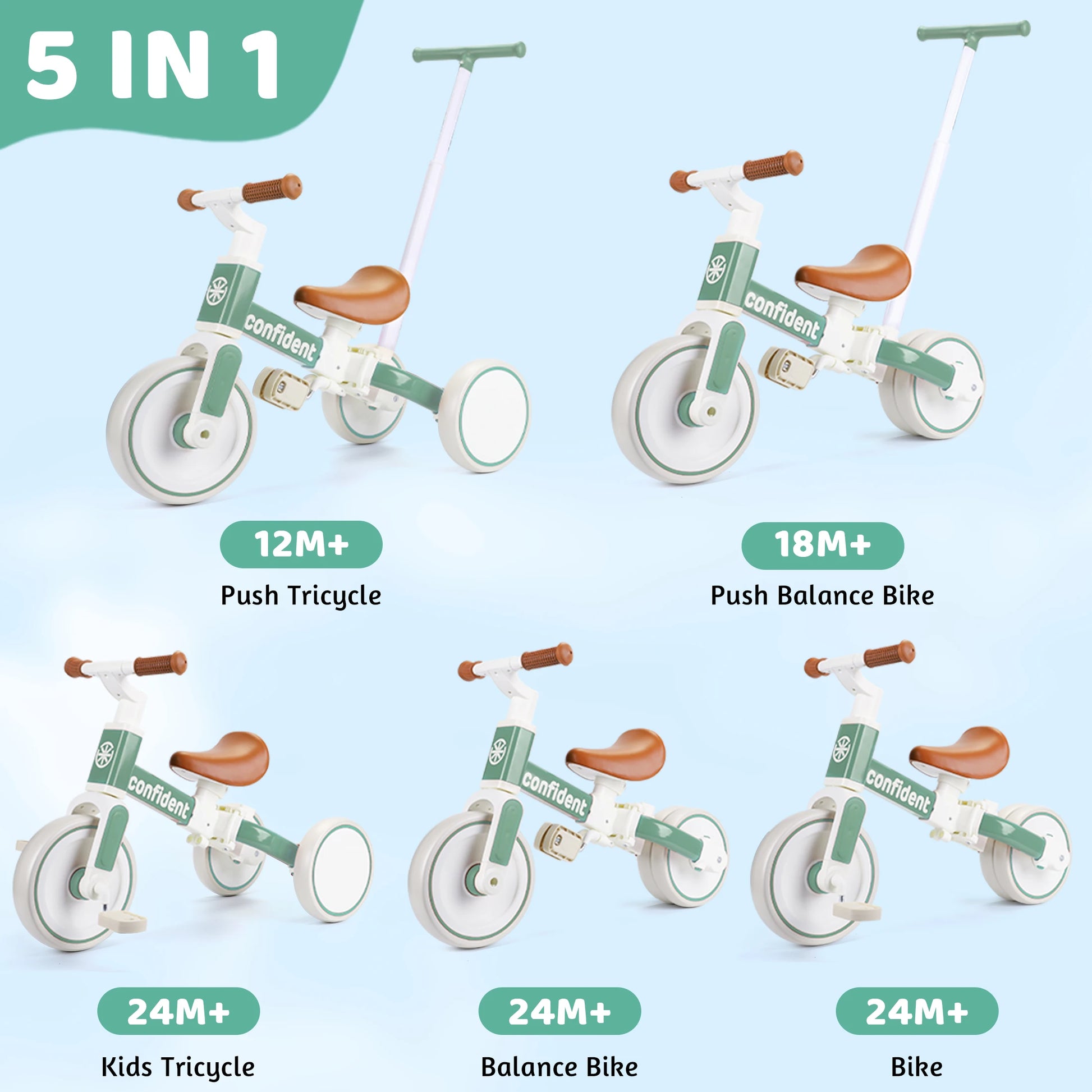 The Baby Balance Bike for Kids 1 to 3 Years Old is a versatile toddler trike with a parent steering push handle, transforming from push tricycle to balance bike as your child grows—an ideal Christmas or birthday gift.