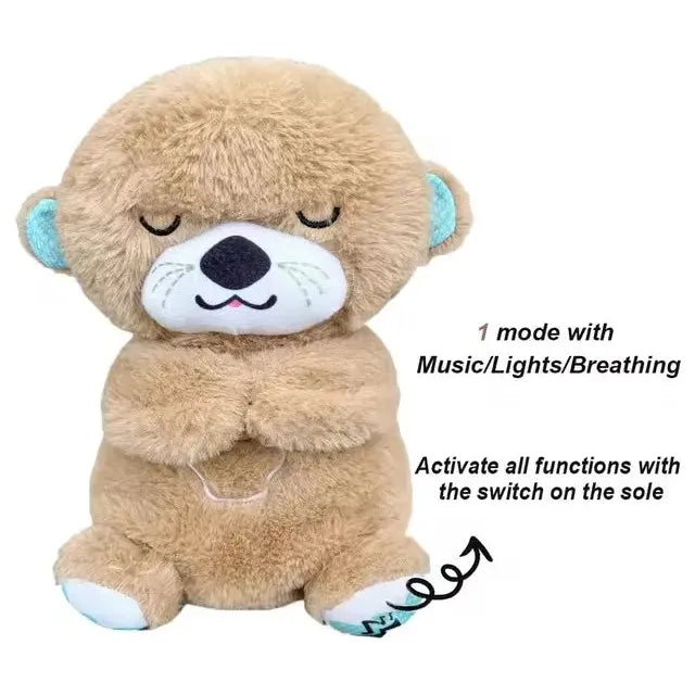The Musical Breathing Otter Plush Toy offers a cuddly form with closed eyes, sitting cross-legged. Featuring music, lights, and breathing mode, all activated by a sole switch. Its perfect for newborn sensory play.