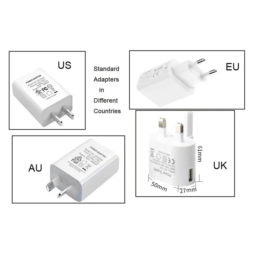 The Hexagonal LED Modular Night Light Panels for Sensory Rooms come with US, EU, AU, and UK power adapters. The UK adapter is 50mm x 27mm x 61mm—ideal for calming geometric lamps or color-changing sensory gadgets.