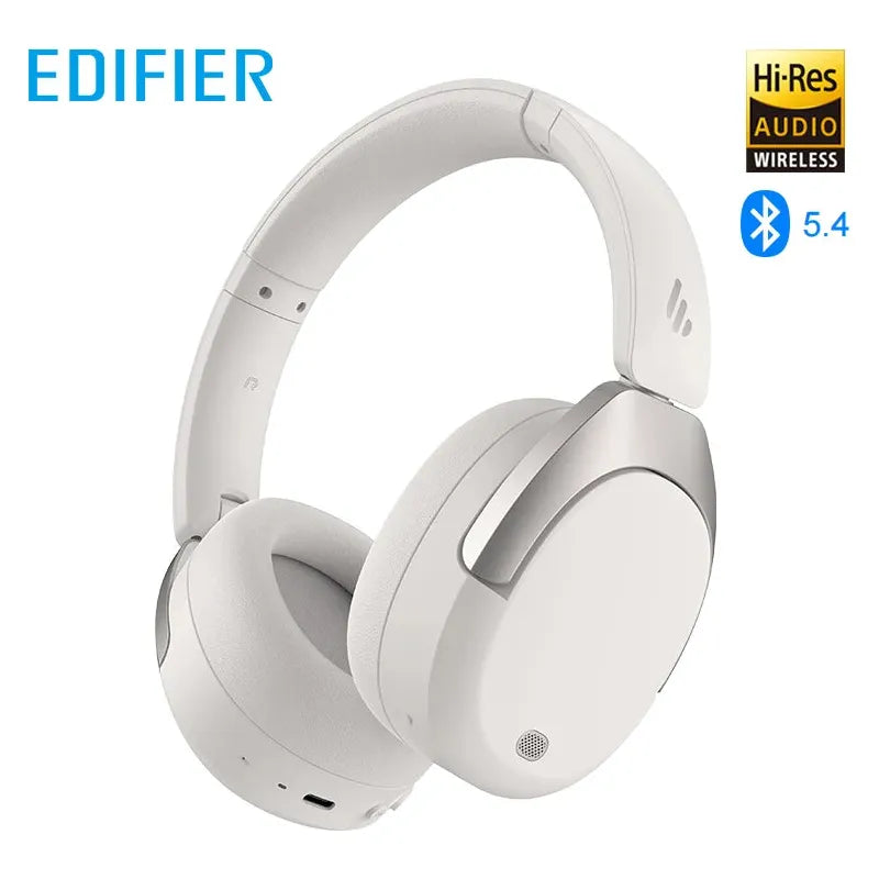 The Edifier W830NB Wireless Headphones feature Bluetooth 5.4, active noise-cancellation, and Hi-Res Audio. These over-ear headphones offer a foldable design with cushioned ear pads, sleek metallic accents on the outer cups, and provide an immersive listening experience with -45dB ANC and up to 94 hours of playtime.