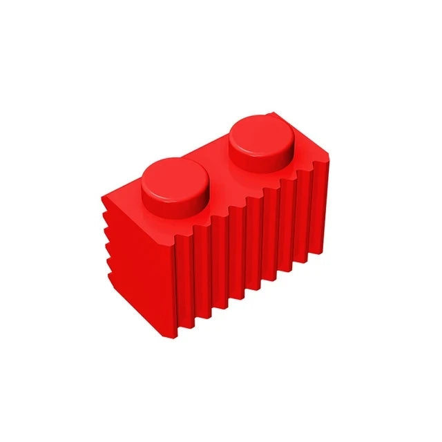 The 50 Pcs MOC Parts 2877 Brick Modified 1 x 2 with Grille Fluted Profile in red-50pcs, compatible with Lego, are perfect for developing fine motor skills and creative building on a white background.