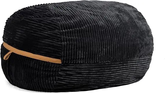 A Fuf XXL Foam Filled Bean Bag Chair, Black Licorice, 6 feet, rests against a white background.