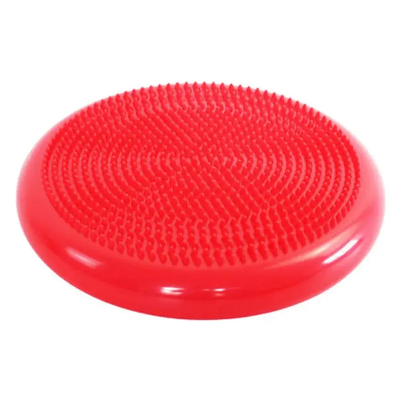 The Montessori Sensory Integration Training Balance Stones are red and round, featuring a textured surface ideal for tactile play and exercises, enhancing core strength and sensory integration in kids.