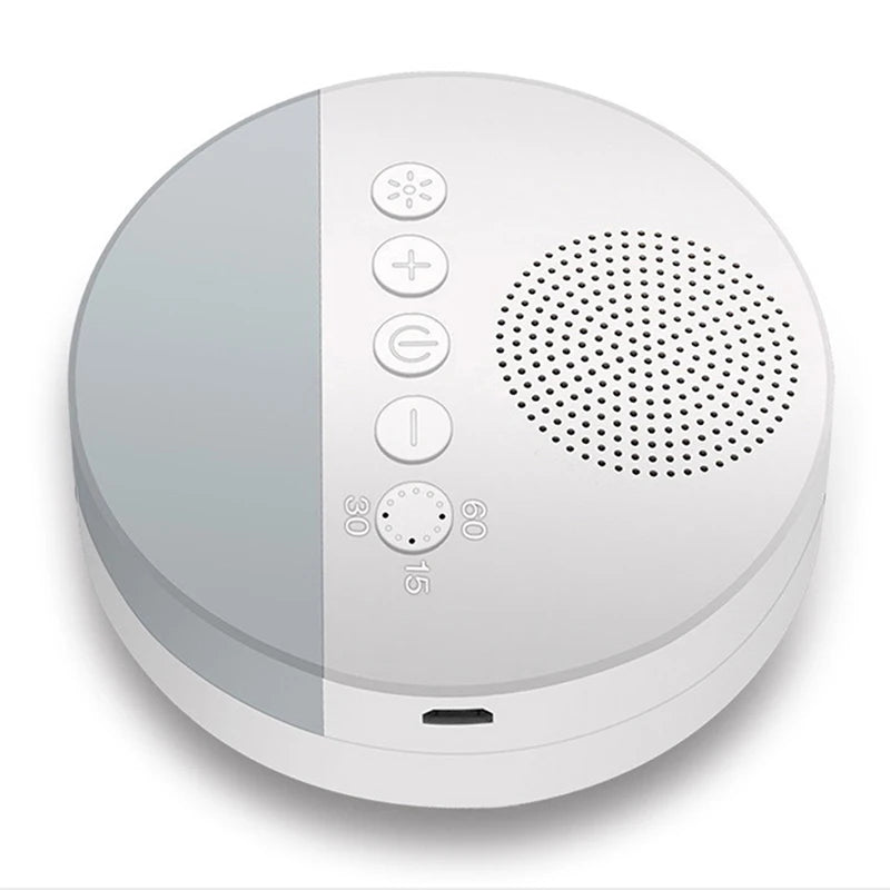 The Baby White Noise Machine USB Rechargeable Sleep Sound Player with Night Light and Timer offers soothing sounds, a top speaker grill with four buttons, timer features, and a handy side USB port for modern convenience. Color: one size.