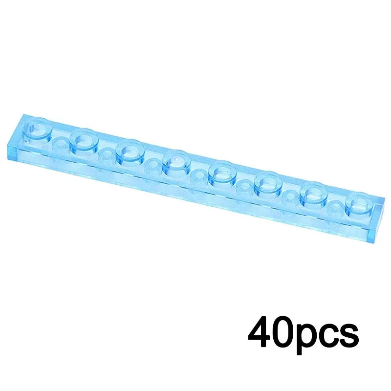 A transparent light blue 1x8 building brick compatible with LEGO is displayed on a white background. The text 40pcs appears in the corner, ideal for expanding your MOC Transparent Bulk Brick Set collection.