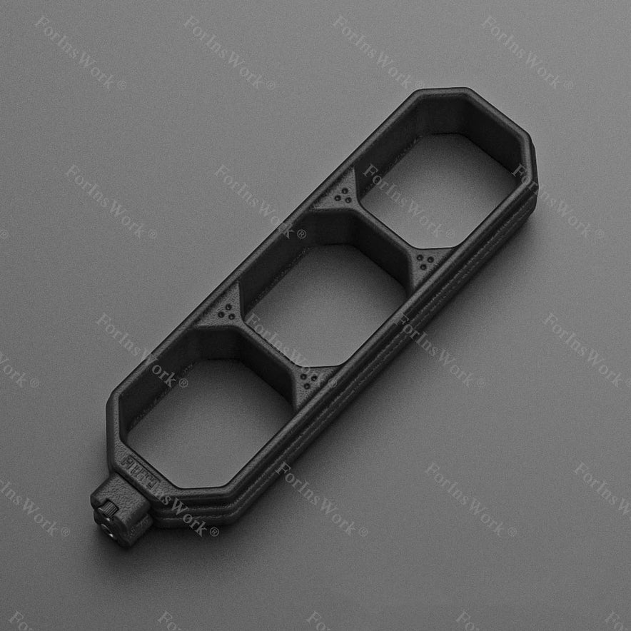 The Ammo Cracker Unzip Roller Fidget Toy Stress Relief Slider EDC Tool (Shell Can Put 3pcs) has three large openings and a small gear knob, designed for stress relief, and is shown on a dark gray surface.