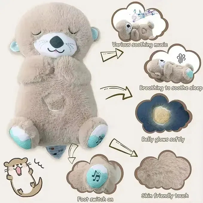 The Musical Breathing Otter Plush Toy, perfect for newborn comfort and sensory play, resembles a cute sleeping otter. It features soothing music, a calming breathing motion, and a softly glowing belly. A convenient foot switch activates its functions and its gentle touch enhances sensory experiences.