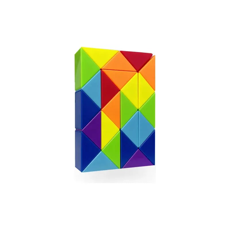 The Rainbow Transformable Fidget Snake Cube is an engaging brain teaser for kids, made of interlocking geometric shapes in colors like red, blue, green, yellow, and orange. It can be transformed into a captivating rectangular block with 24 or 48 segments.