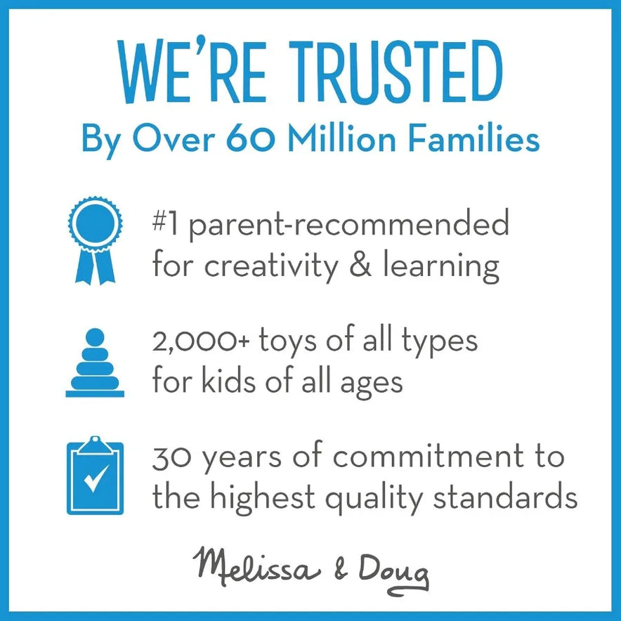 Melissa & Doug: Trusted by 60M+ families. Parent-recommended creativity, 2,000+ educational toys—like the Geometric Stacker Wooden Shape Sorting Cube with 12 shapes—and 30 years of quality and geometric exploration.