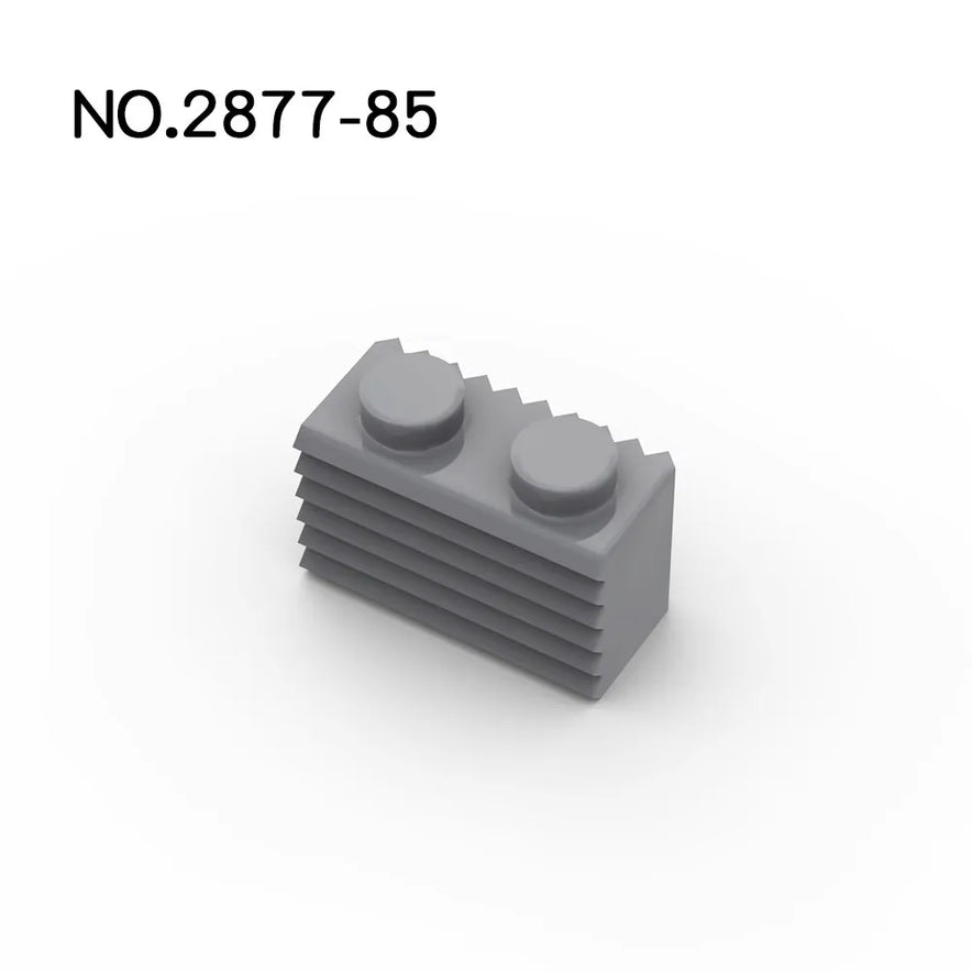 A set of 50 dark grey MOC Parts 2877 Brick Modified 1x2 with Grille Fluted Profile, compatible with Lego—ideal for creative building and enhancing fine motor skills.
