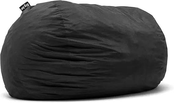 A Fuf XXL Foam Filled Bean Bag Chair in Black, 6 feet, with a soft, wrinkled fabric and removable cover, displayed against a plain white background.