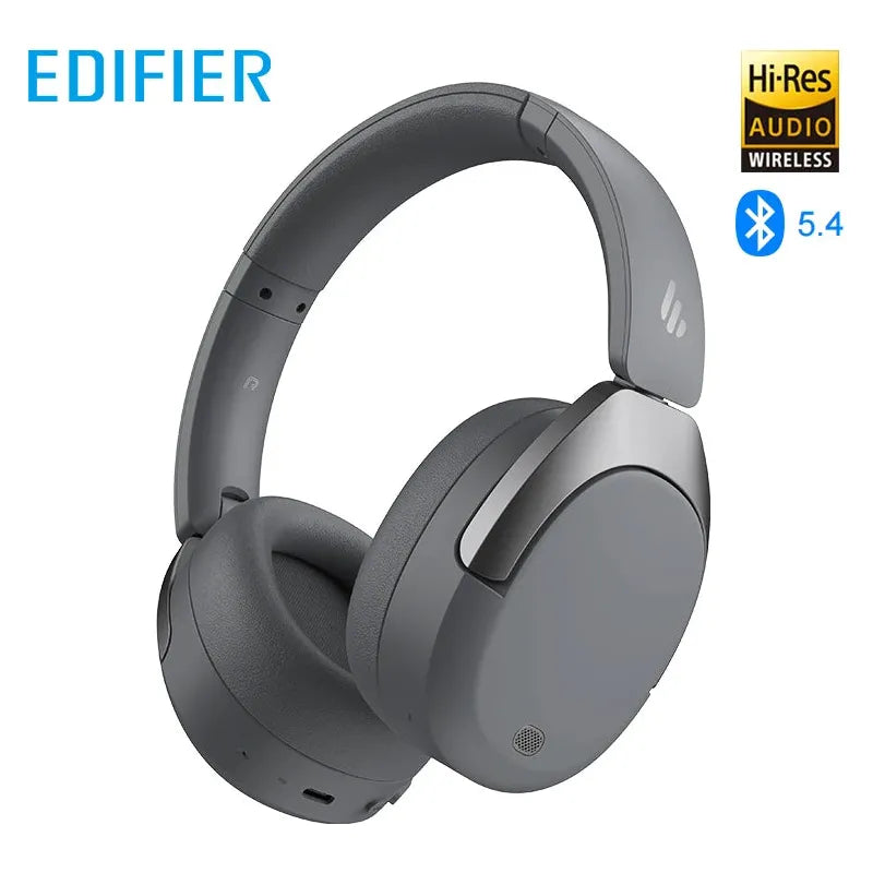 The Edifier W830NB are gray, over-ear wireless headphones with Bluetooth 5.4, Hi-Res Audio, active noise-cancellation up to -45dB, LDAC support, and a sleek foldable design for an immersive experience.