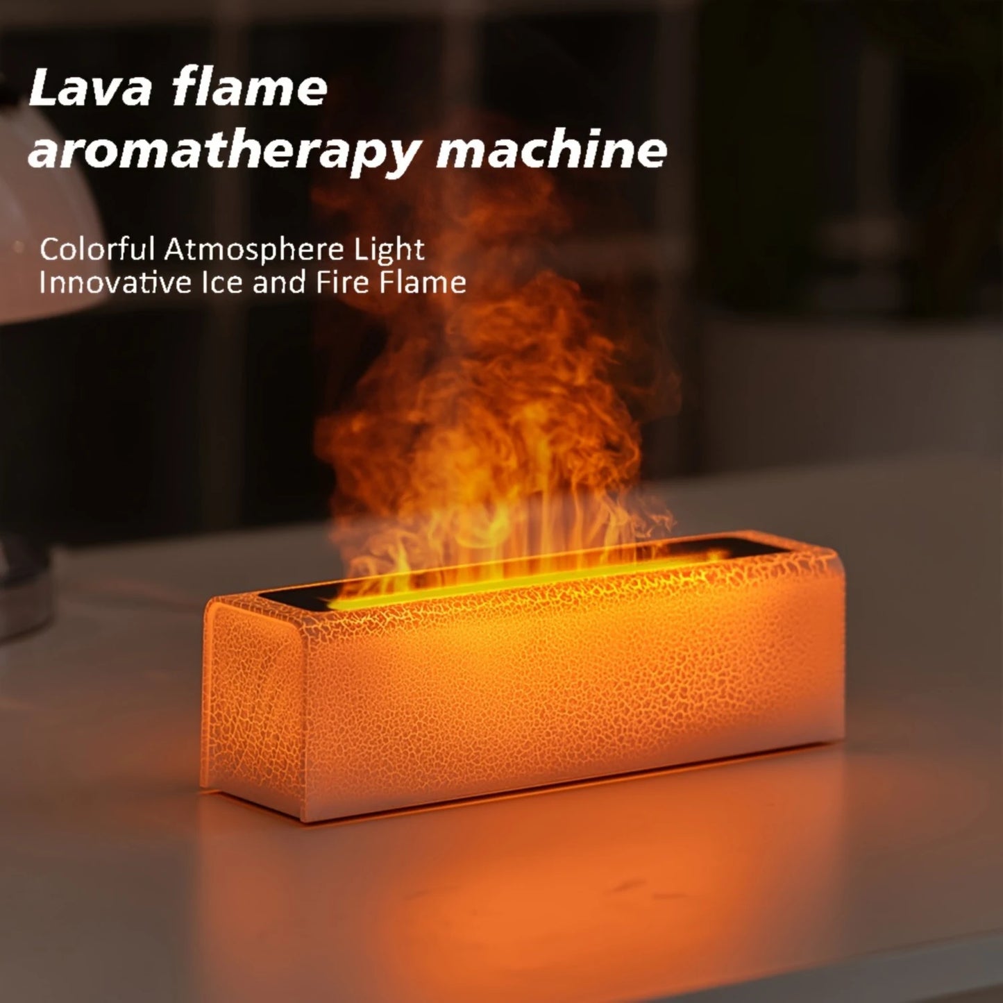 The Lava Flame Cool Mist Humidifier with Color Changing Lamp creates a warm ambiance with an orange, flame-like light. This innovative device blends cool mist technology and colorful lighting, mimicking ice and fire flames for a captivating experience at home, office, or in the car.