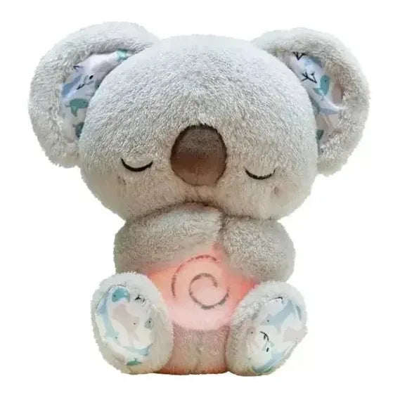 The Soothing Otter Musical Plush Toy features a plush gray design and a calming expression, with floral-patterned ears and paws. Its glowing spiral belly makes it the perfect sensory sleep companion for newborns, providing soothing comfort and a delightful experience.