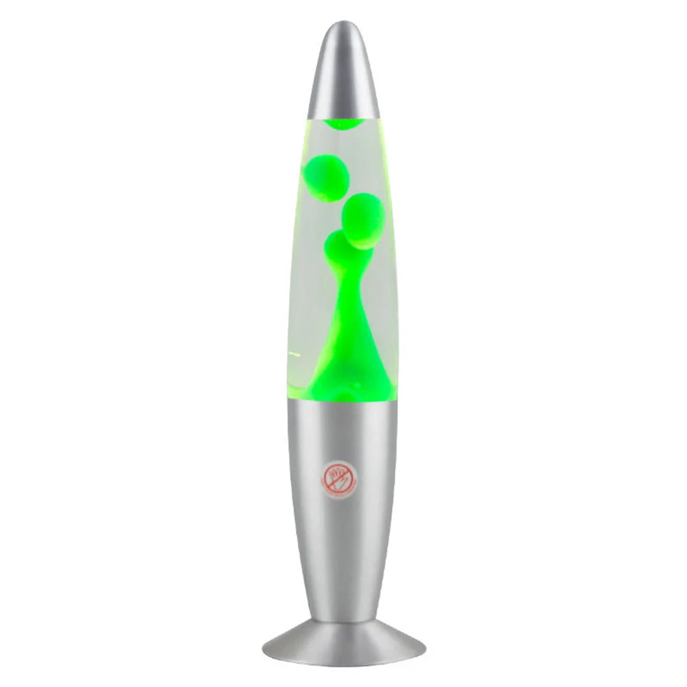 The Mesmerizing Jellyfish Lava LED Night Light features green wax blobs in clear liquid, creating a dynamic flow. This decorative aluminum alloy lamp adds a sleek modern style, perfect for kids rooms or enhancing home ambiance.