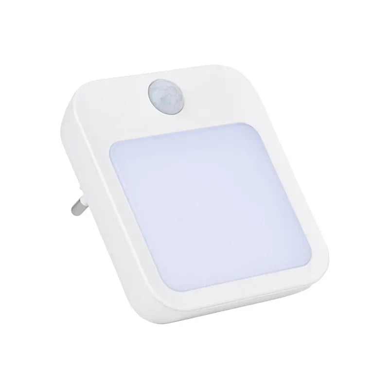 The Dimmable Motion Sensor LED Night Light with EU Plug offers wireless, energy-efficient lighting for a babys room, bedroom, or corridor. Its square shape with rounded corners and top-placed sensor provides a soft white glow for ambient lighting and features a convenient side plug.