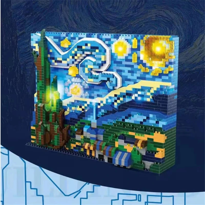 The Creative Art Van Gogh Paintings The Starry Night and The Great Wave of Kanagawa Micro Building Blocks set lets kids build iconic scenes, making it a fun educational toy for fans of art and creative building.
