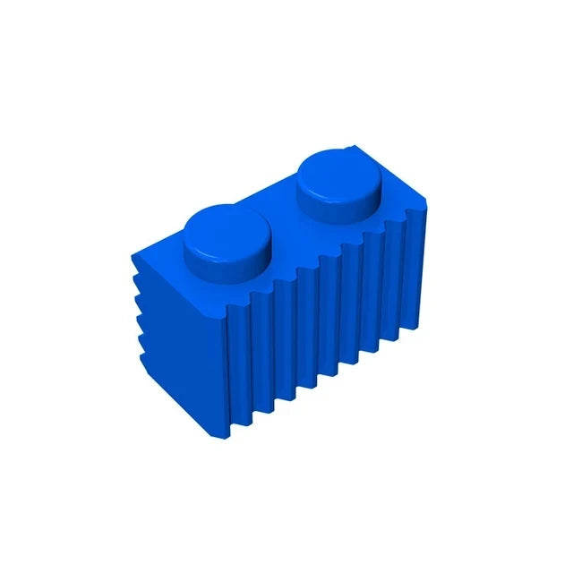 A set of 50 blue MOC Parts 2877 Brick Modified 1x2 with grilles, fluted profile and two studs, compatible with Lego building blocks, is displayed against a plain white background.