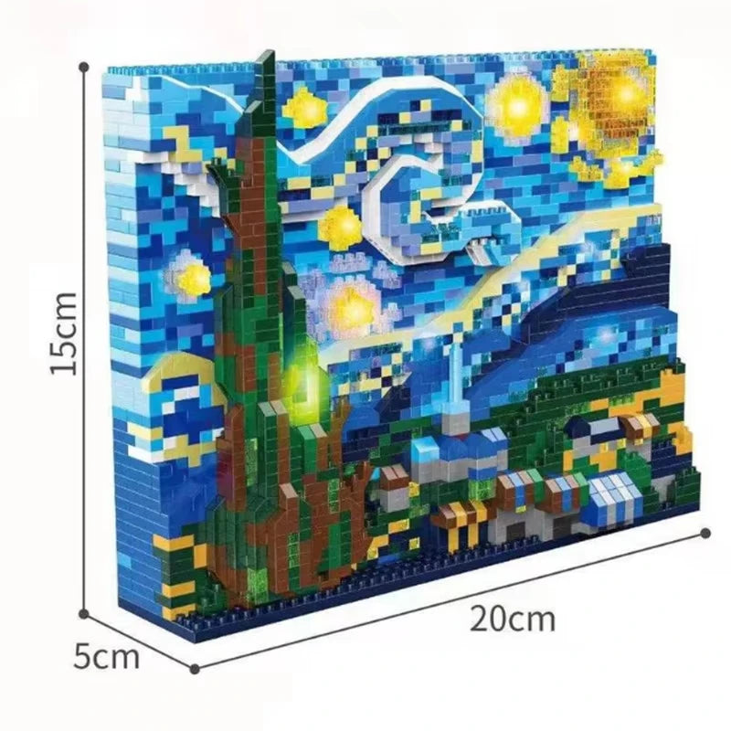 Build a creative art piece with the Creative Art Van Gogh Paintings The Starry Night and The Great Wave of Kanagawa Micro Building Blocks Educational Toys for Kids, featuring a 3D model (15×20×5 cm) perfect for young art enthusiasts.