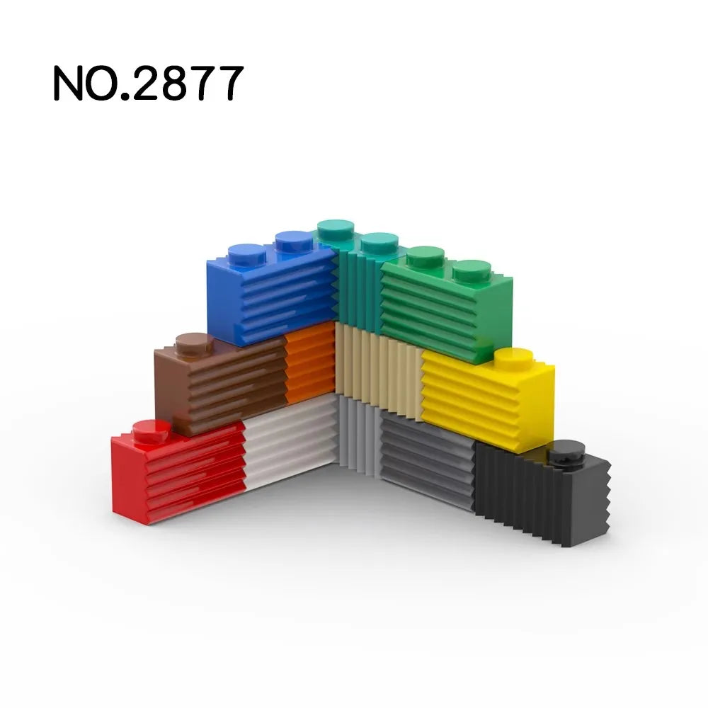 The 50 Pcs MOC Parts 2877 Brick Modified 1 x 2 with Grille Fluted Profile are Lego-compatible building blocks, ideal for developing fine motor skills and creative play. Each colorful rectangular piece fits perfectly into your custom builds.