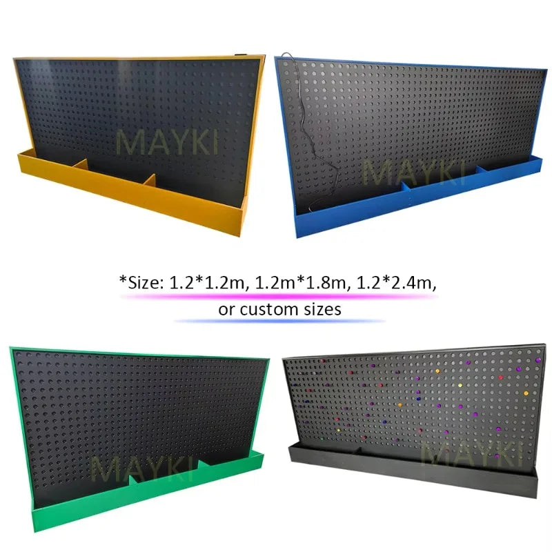 High Quality Snoezelen Sensory Room LED Acrylic Peg Board for kids with autism; available in yellow, blue, green, or black frames with trays. Sizes: 1.2×1.2m, 1.2×1.8m, 1.2×2.4m or customizable—ideal for any sensory wall panel setup.