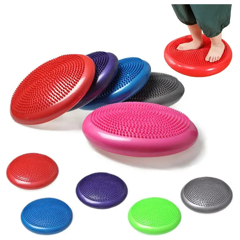 The Montessori Sensory Integration Training Balance Stones for Kids feature vibrant colors like red, blue, and purple. Ideal as sensory toys or educational tools, one stone is shown with a person demonstrating its textured surface for grip and stability.