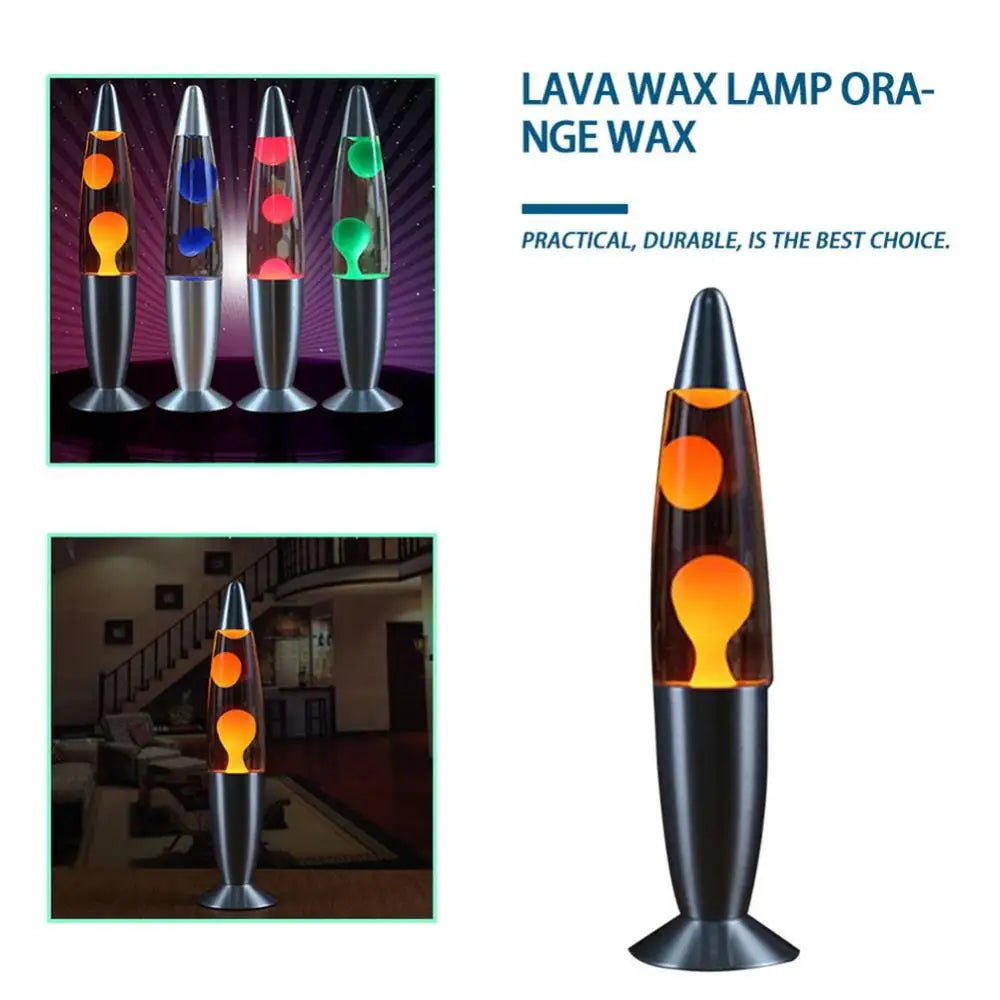 The image showcases a mesmerizing display with the Mesmerizing Jellyfish Lava LED Night Light as the centerpiece, its striking orange wax bubbling in a dim room. Surrounded by lamps with blue, red, green, and purple waxes, it creates an ambiance reminiscent of this decorative kids room lamp.