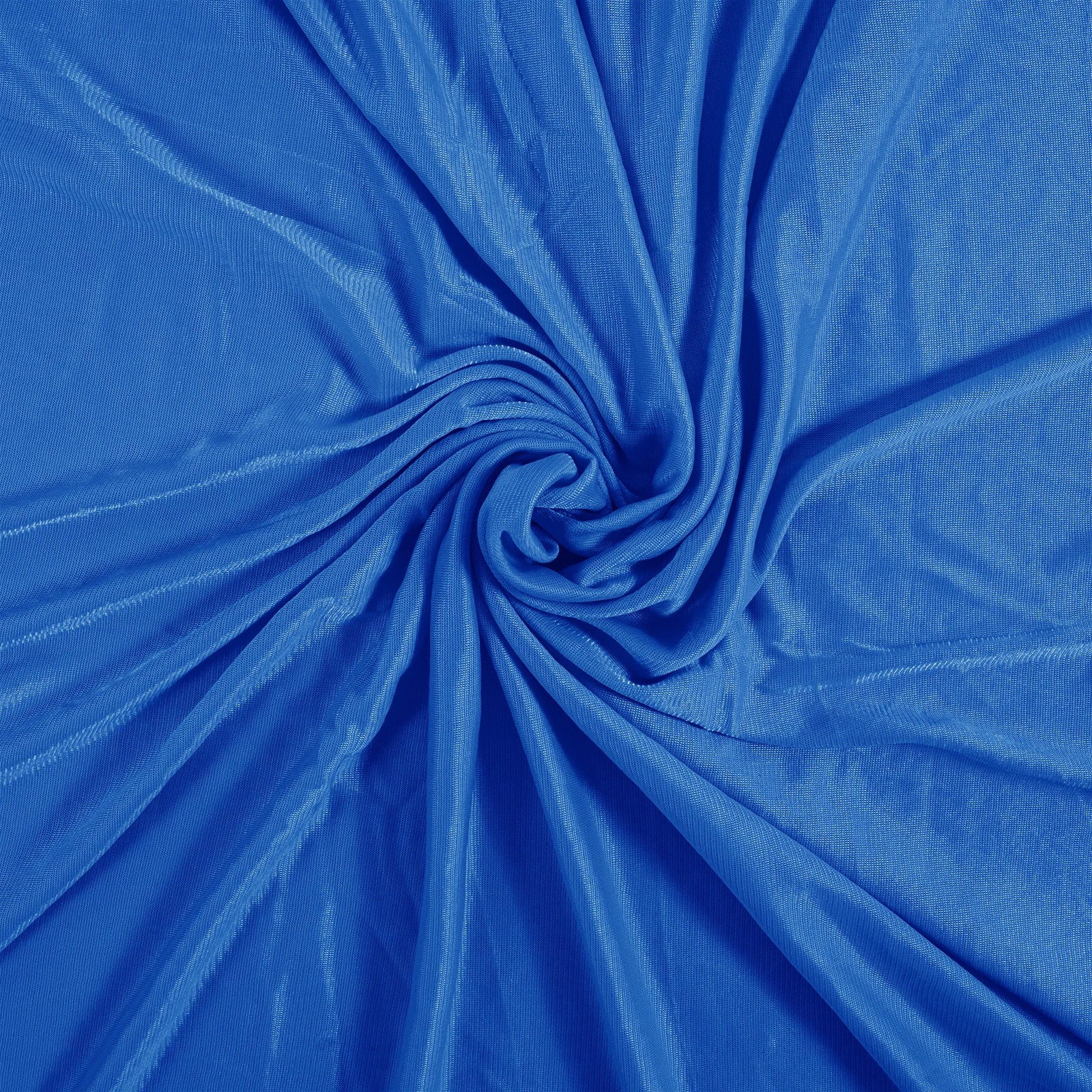A close-up of the vibrant blue fabric of the Extra-Large Sensory Swing Hammock, designed for kids and adults with special needs, reveals a spiral pattern that creates a therapeutic visual effect with dynamic textures and subtle wrinkles radiating from the center.