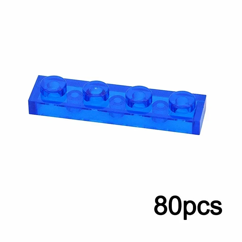 A 1x4 transparent blue building block from the MOC Transparent Bulk Brick Set—compatible with Lego, ideal for customizing your creations and building clear walls or panels.