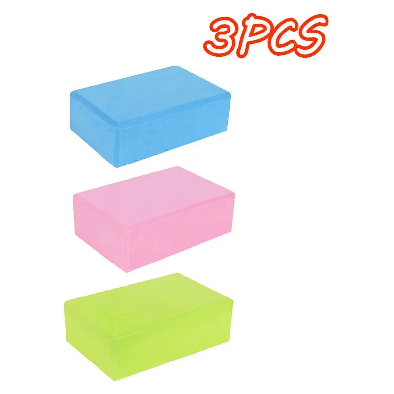 Three colorful rectangular blocks are stacked vertically against a white background, resembling Montessori Sensory Balance Stones. The top block is blue, the middle one is pink, and the bottom one is green. 3PCS appears in red at the top right corner.