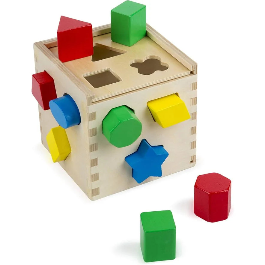 The Melissa and Doug Geometric Stacker Wooden Educational Toy Shape Sorting Cube is a classic wooden toy with 12 colorful shapes for hands-on geometric exploration and learning—perfect for educational play.
