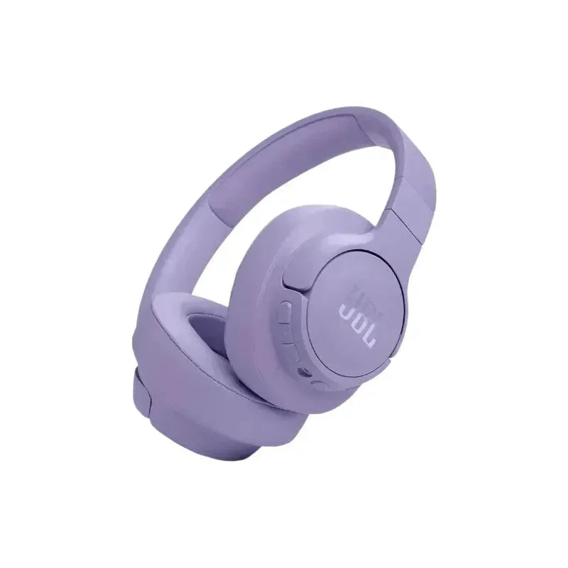 The JBL T770NC Bluetooth headphones, in purple, feature advanced noise cancellation and a modern design with adjustable headband and cushion-padded ear cups showcasing the JBL logo. They offer 70 hours of playtime and are displayed against a plain white background.