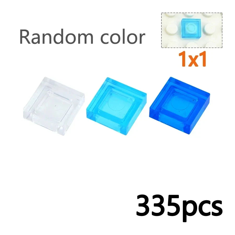 The MOC Transparent Bulk Brick Set features 1x1, 1x2, 1x4, and 2x4 clear building block wall panel house parts in random colors (3070), compatible with Lego—ideal for expanding your transparent collection.