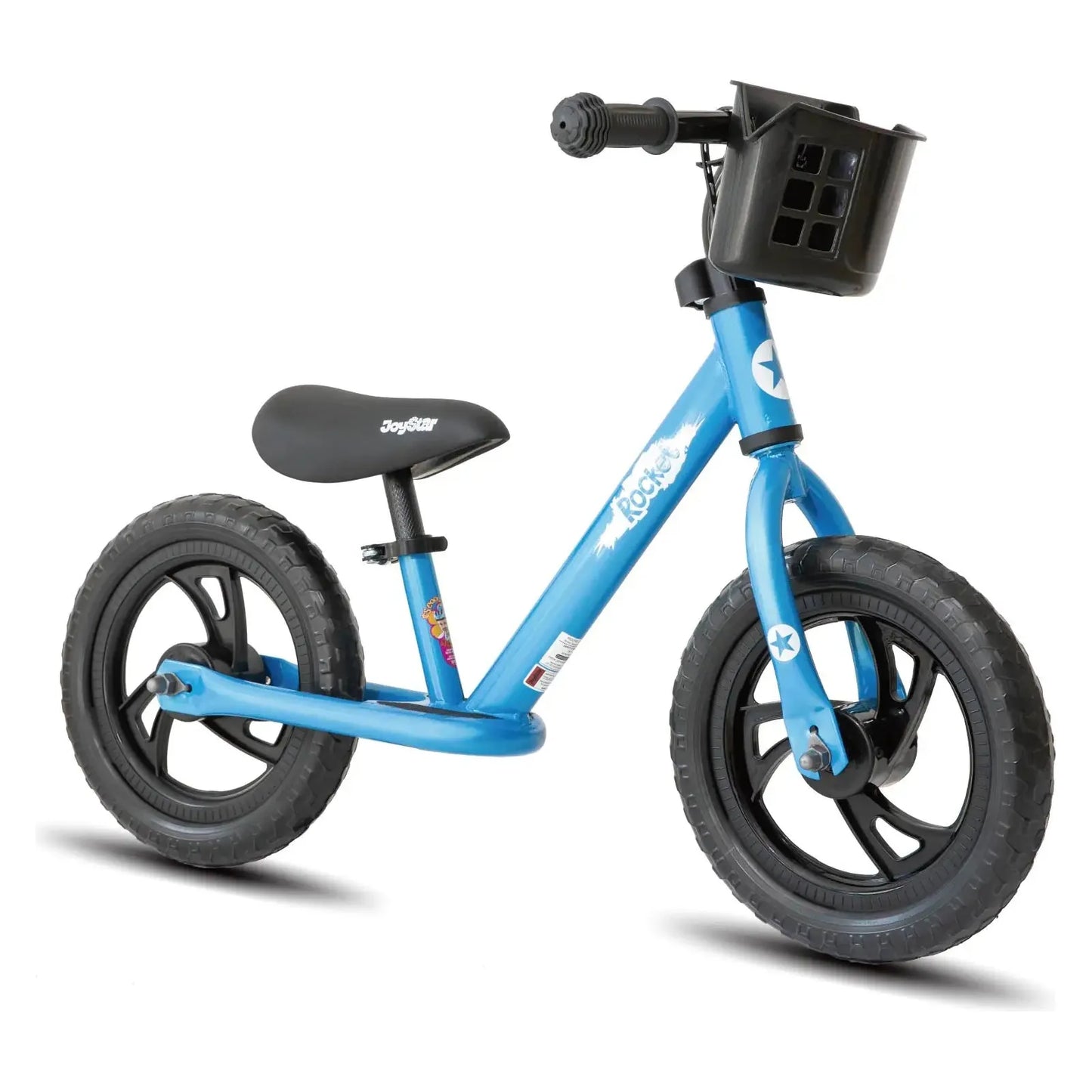 The Lightweight Kids Balance Bike for ages 18 months to 6 years features a durable steel frame with a blue finish, black wheels and saddle, and a small black handlebar basket. Free shipping in the US.