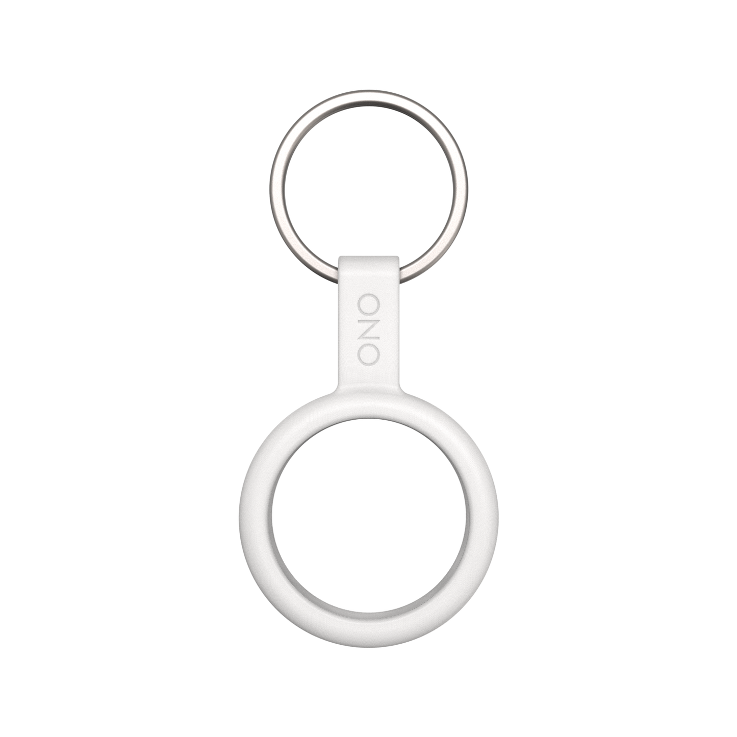 The ONO Scroller Keychain is a white, circular silicone holder with a metal keyring, a central round opening, and ONO printed vertically—perfect for attaching your ONO Scroller to your keys.