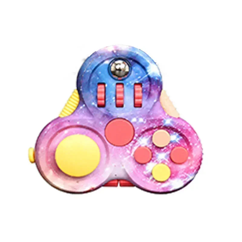 The Rotating Magic Bean Adult Antistress Fidget Toy in Star color, made from durable ABS, features buttons, joystick, metal ball, and textured surfaces for sensory play and stress relief for kids ages 3-6Y.