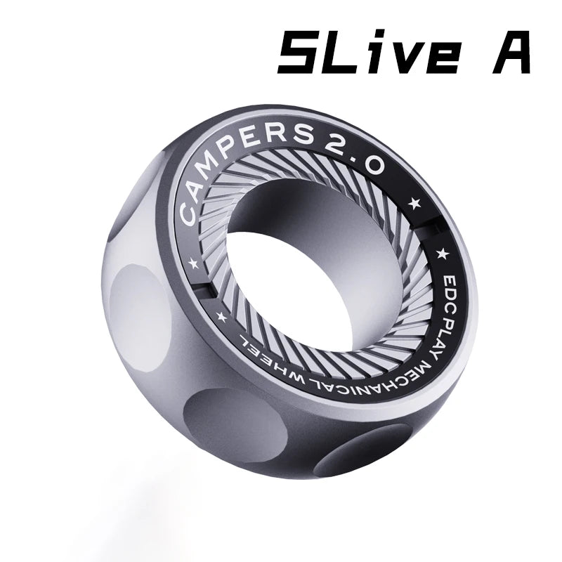 A silver Spystar Mechanic Ring Fidget Spinner Fingertip Gyro Ratchet Magnetic Metal Adult Anti Stress Toy, with a grooved inner surface, is shown on a white background with SLive A in the top right corner.