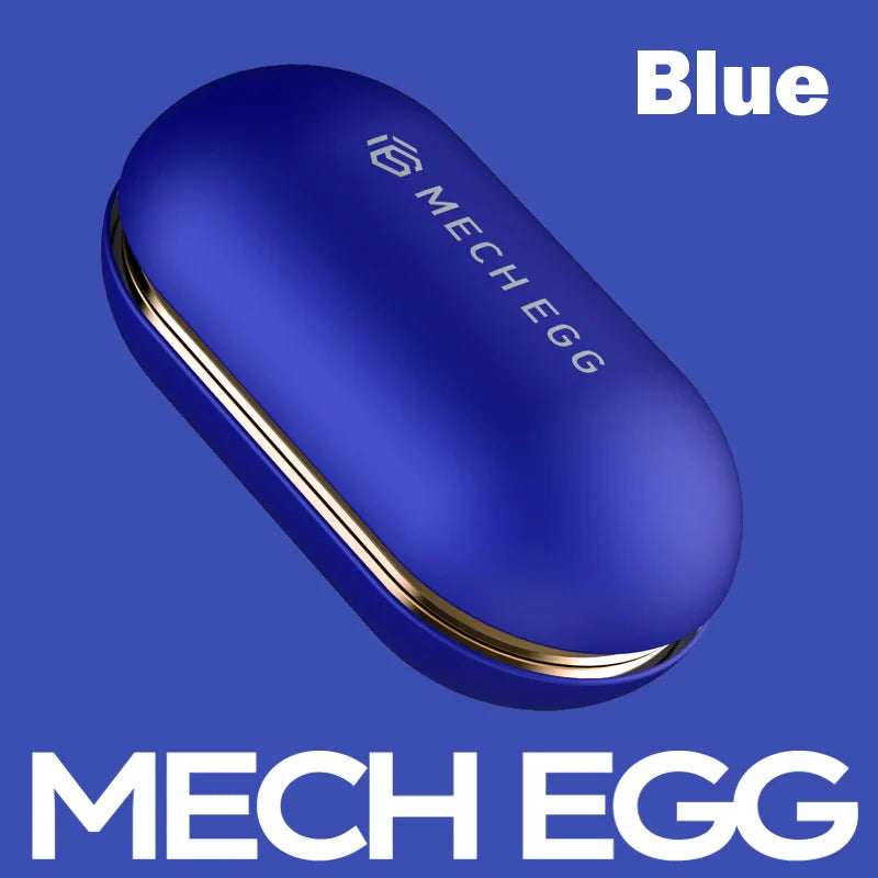 A blue Mech Egg EDC Fidget Slider Metal Toy for adults is displayed on a blue background. Designed for stress relief and ADHD, the image shows the Mech Egg logo and Blue in white text. Color: Blue 1pc.