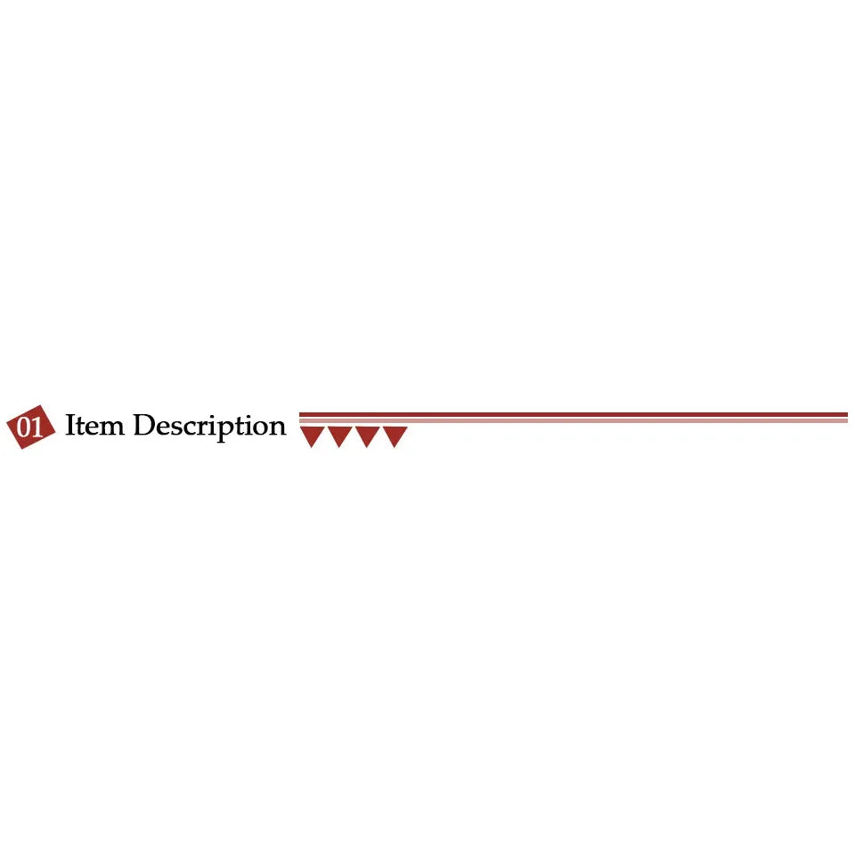 A graphic featuring the Luminous Volcano Lava Jellyfish LED Night Light in black text on the left, with a red hexagon containing 01. Three red downward triangles and a thin red line extend to the right, creating an ambiance reminiscent of its calming lava flow.
