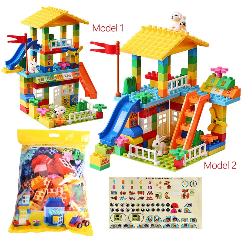 153PCS Big Particle Roof Blocks Compatible City House Big Size Slide Building Blocks Castle Brick Toys for Children